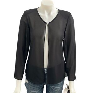 Vintage Caribe Sheer Black Jacket Topper Cardigan Crystal Clasp Made in USA Smal